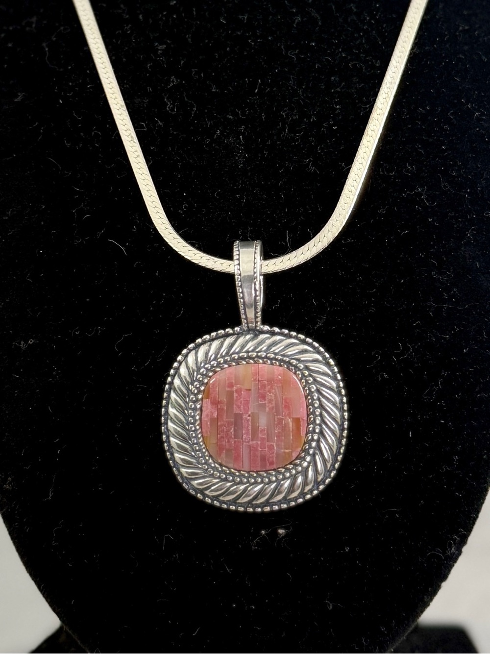 CAROLYN POLLACK Relios Sterling Pink Rhodonite Mosaic Cable Pendant Necklace